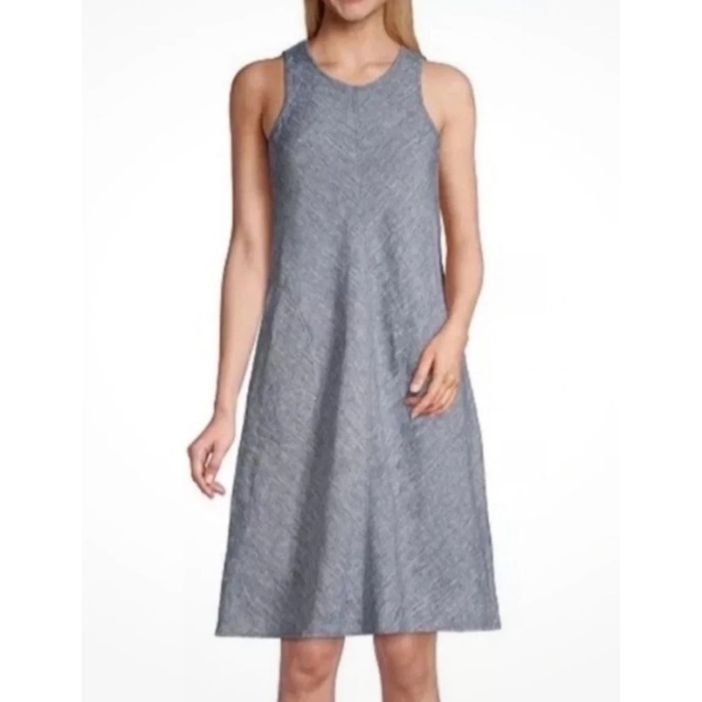 Lands' End Womens Blue 100% Linen Sleeveless Keyhole Shift Dress XL Tall 18
